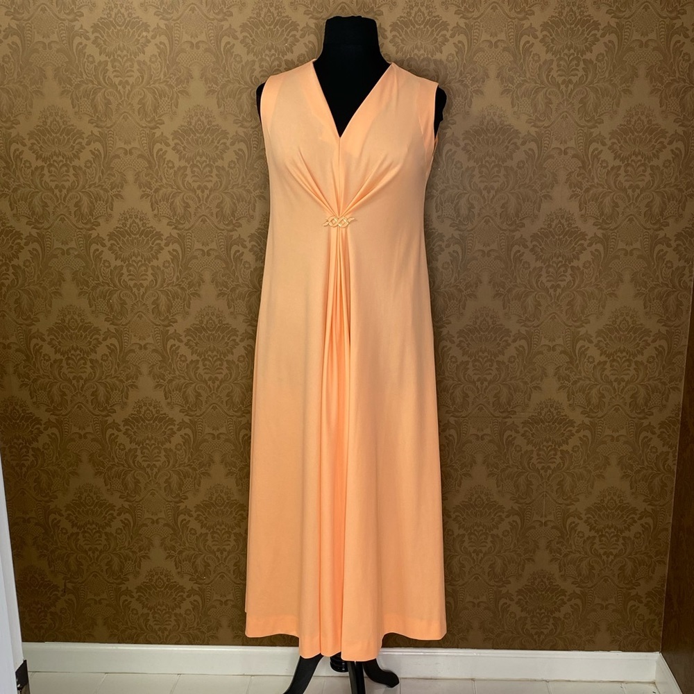 Vintage 70s Grecian Peach Union Label Maxi Hostess Dress